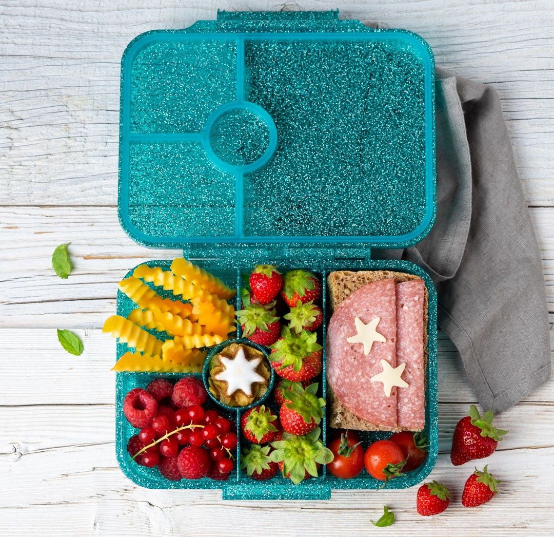Morski lunchbox z brokatem LekkaBox Glamour Aqua do przedszkola