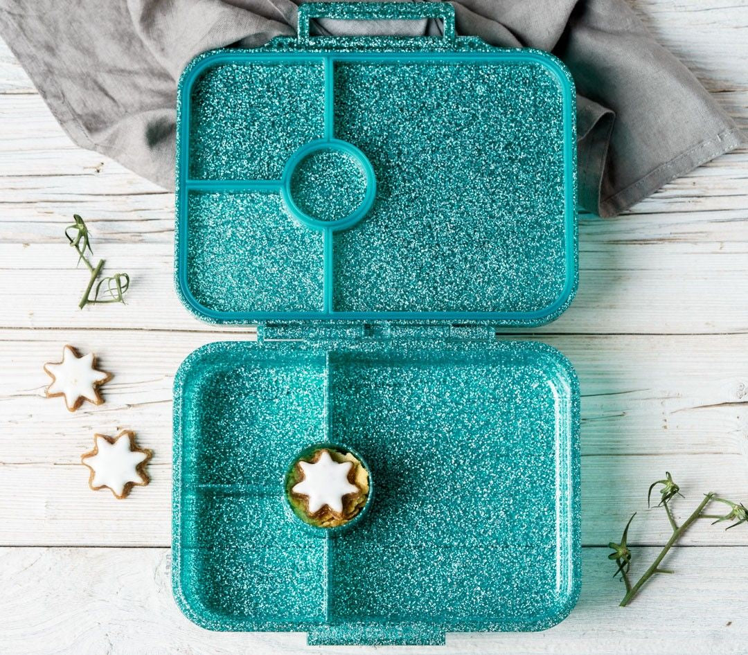 Turkusowa szczelna śniadaniówka LekkaBox Glamour Aqua brokatowa