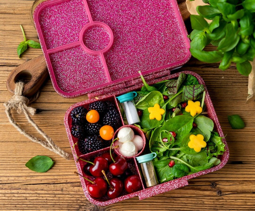 Różowe pudełko śniadaniowe z uszczelką LekkaBox Glamour brokatowe
