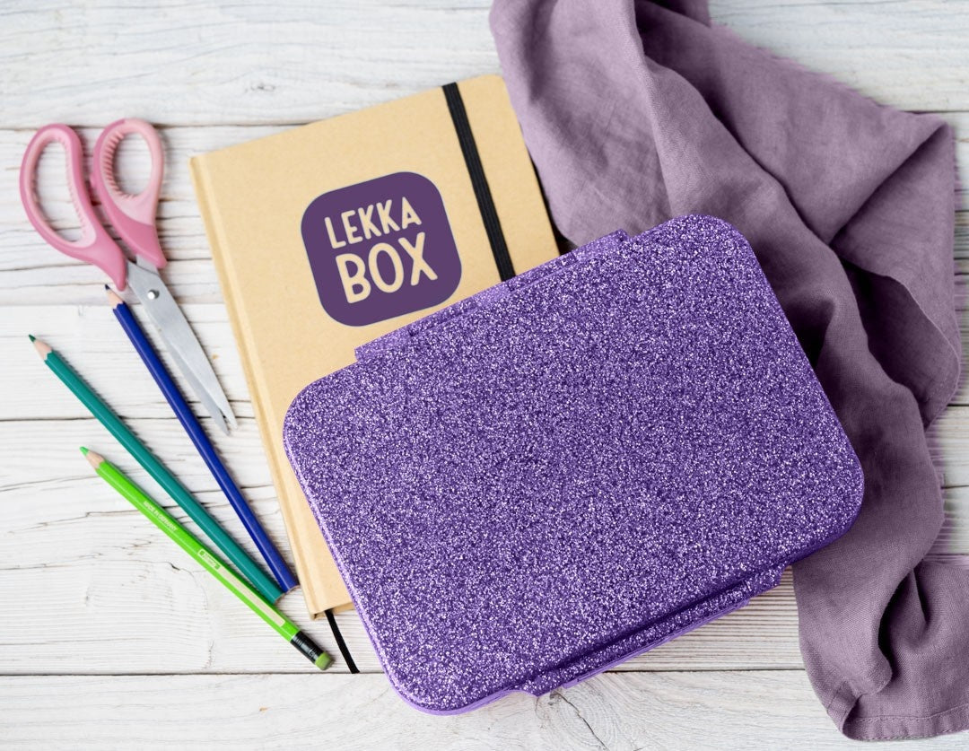 Praktyczna fioletowa śniadaniówka z brokatem LekkaBox Glamour