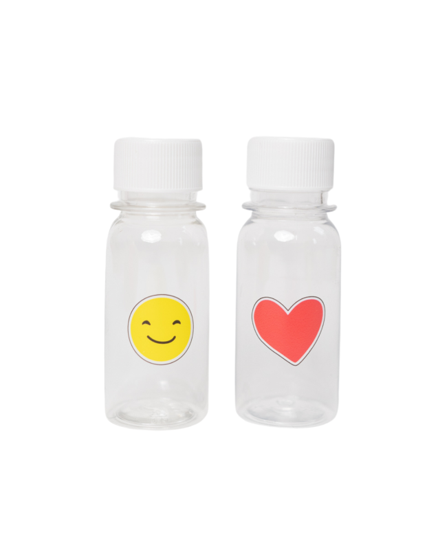 Mini buteleczki Yumbox – kompaktowe, szczelne, do napojów, idealne dla dzieci do szkoły, wzór: serce/buźka
