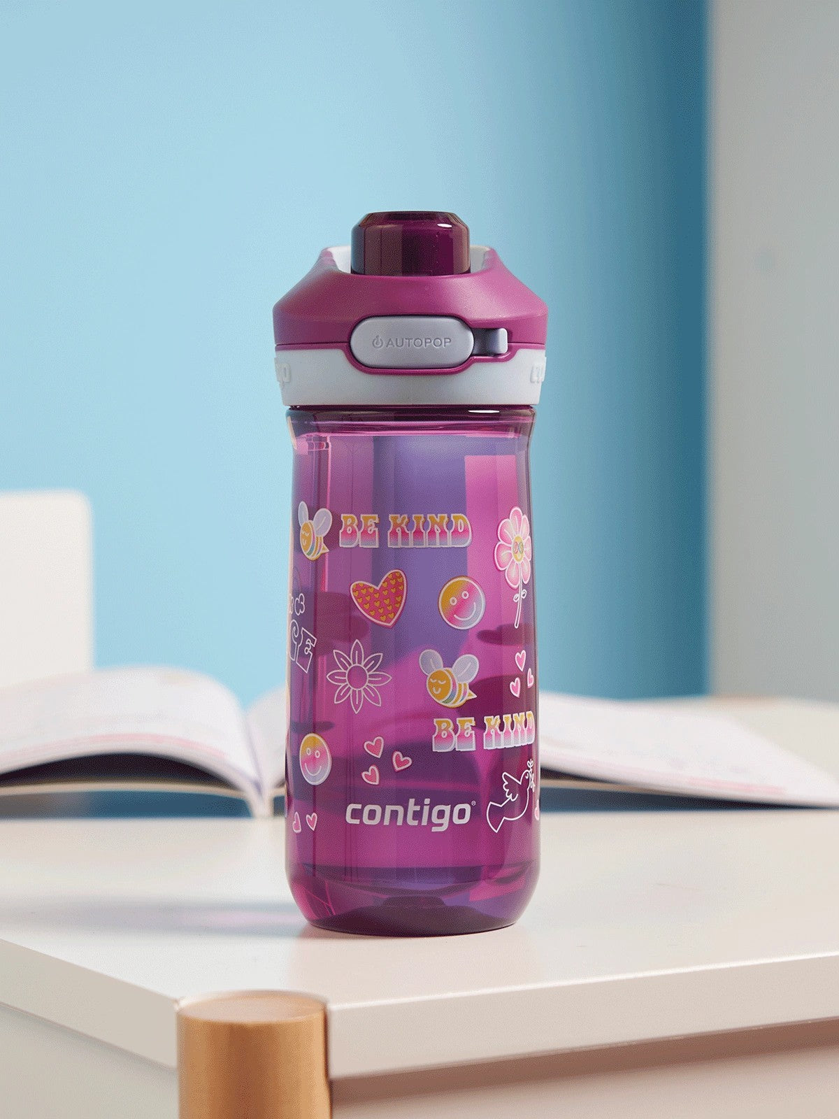 Contigo Jessie Grape Purple – bezpieczna butelka dla dziecka, szczelna i prosta w użyciu jedną ręką, kolor: fioletowy