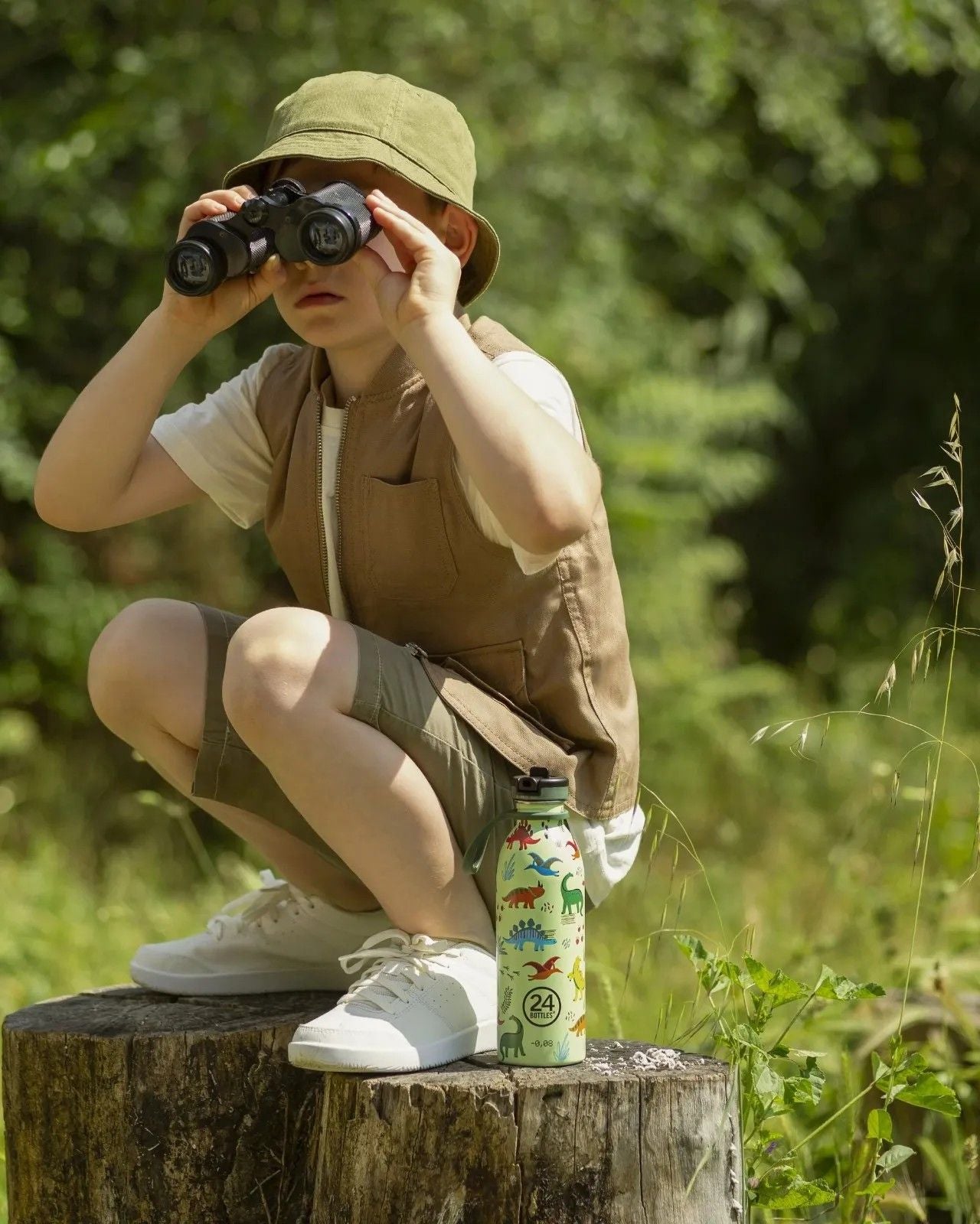 Butelka na wodę dla dzieci 24Bottles Jurassic Friends – bezpieczna, lekka i szczelna butelka wielorazowa z matowym wykończeniem, wzór: dinozaury