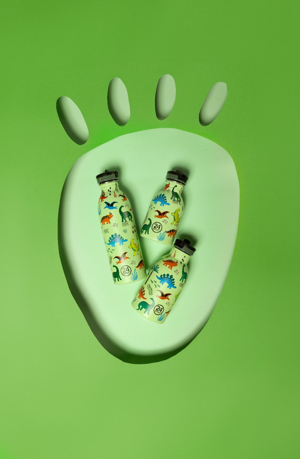 Butelka na wodę dla dzieci 24Bottles Jurassic Friends – bezpieczna, lekka i szczelna butelka wielorazowa z matowym wykończeniem, wzór: dinozaury