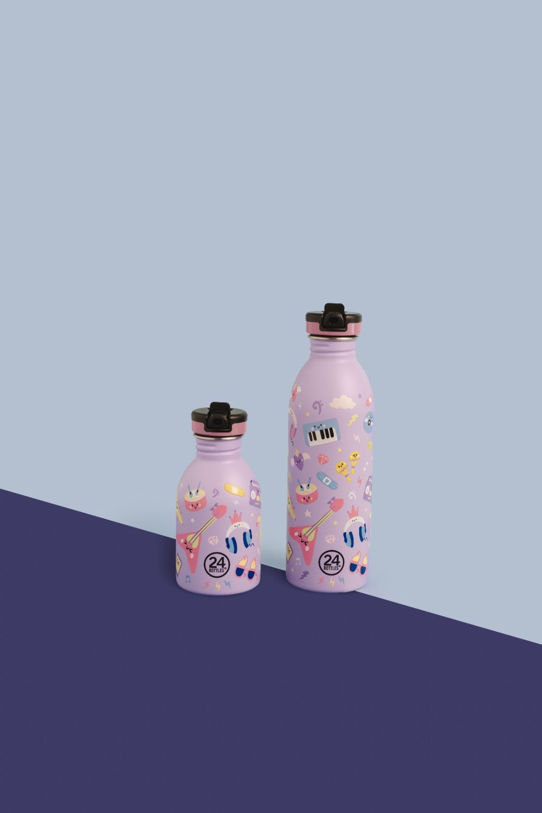Butelka na wodę dla dzieci 24Bottles Music Friends – bezpieczna, lekka i szczelna butelka wielorazowa z matowym wykończeniem, wzór: instrumenty