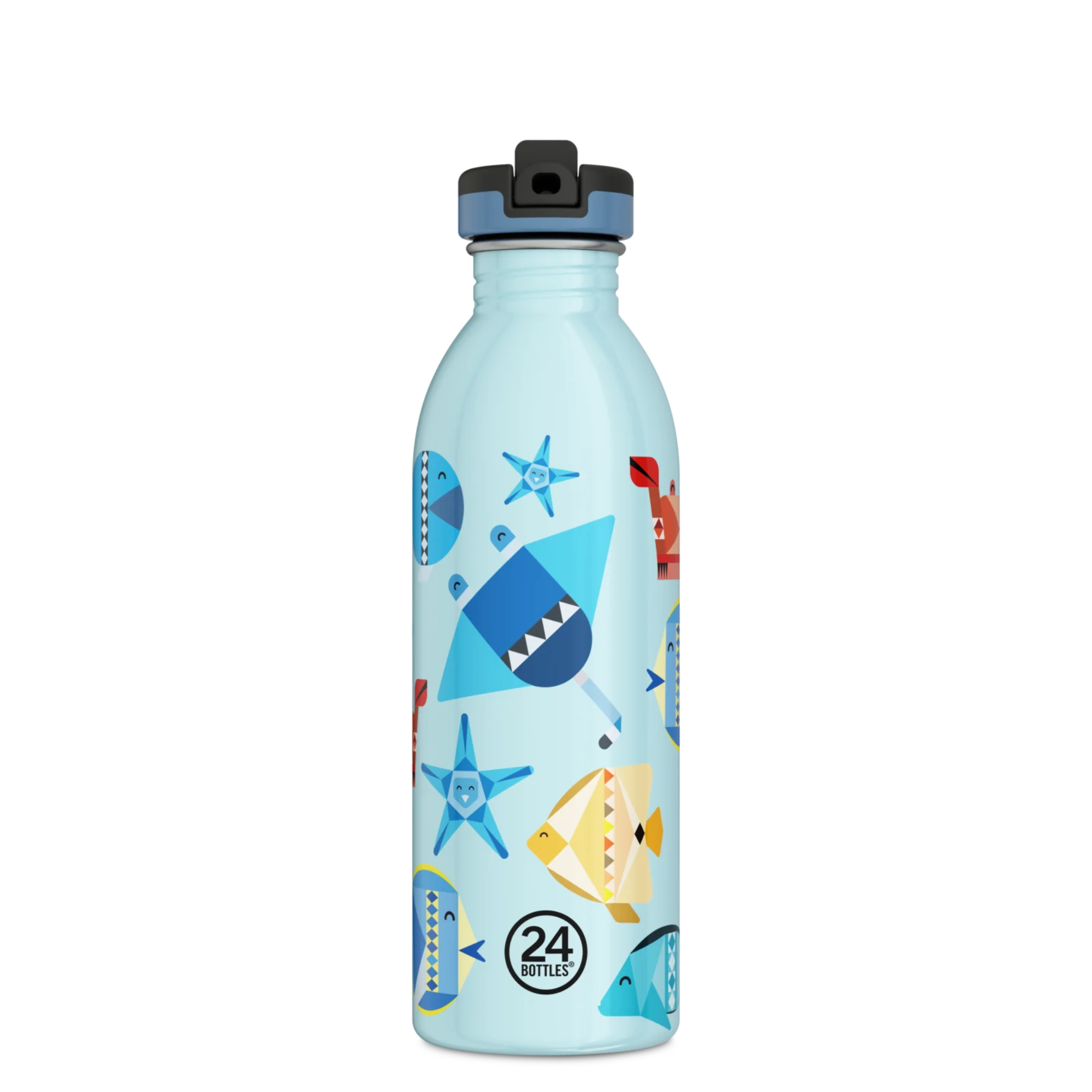 Butelka na wodę dla dzieci 24Bottles Sea Friends – bezpieczna, lekka i szczelna butelka wielorazowa z matowym wykończeniem, wzór: morze