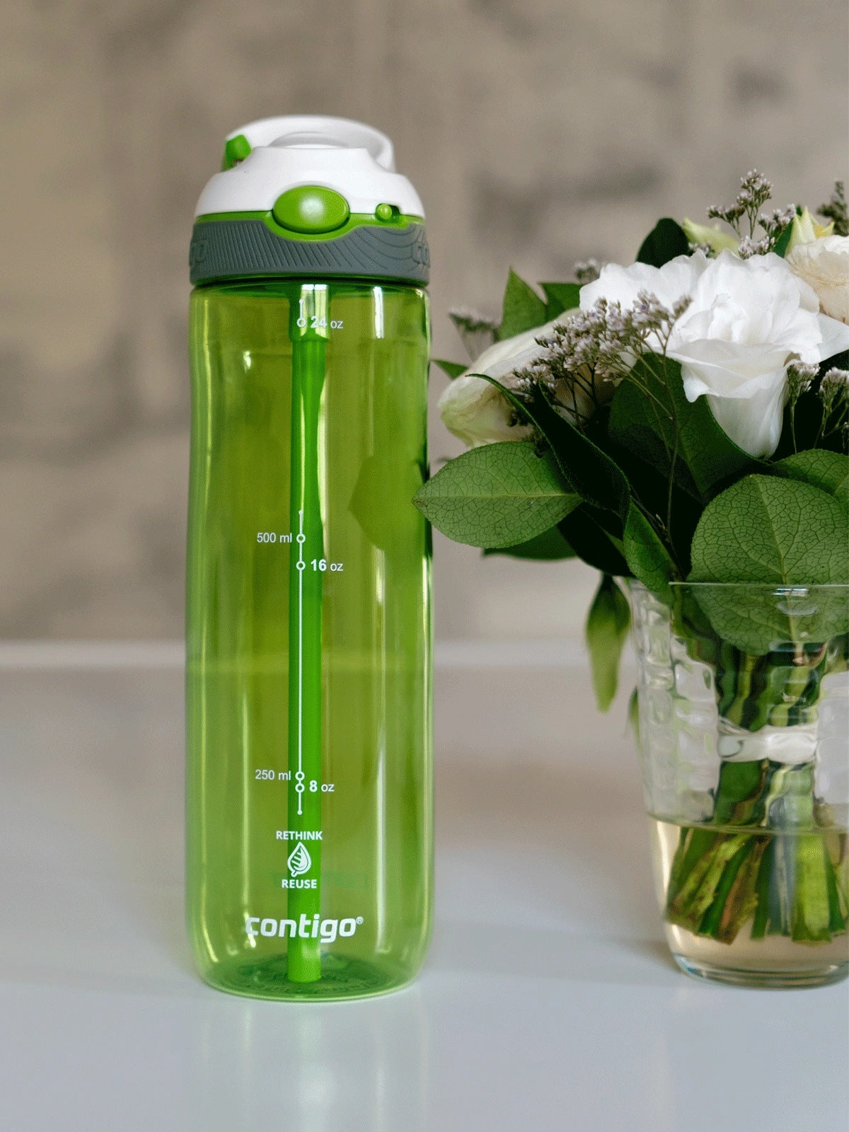 Contigo Ashland Citron – butelka z recyklingu, ze słomką i ustnikiem AutoSpout®, szczelna i bezpieczna, kolor: zielony