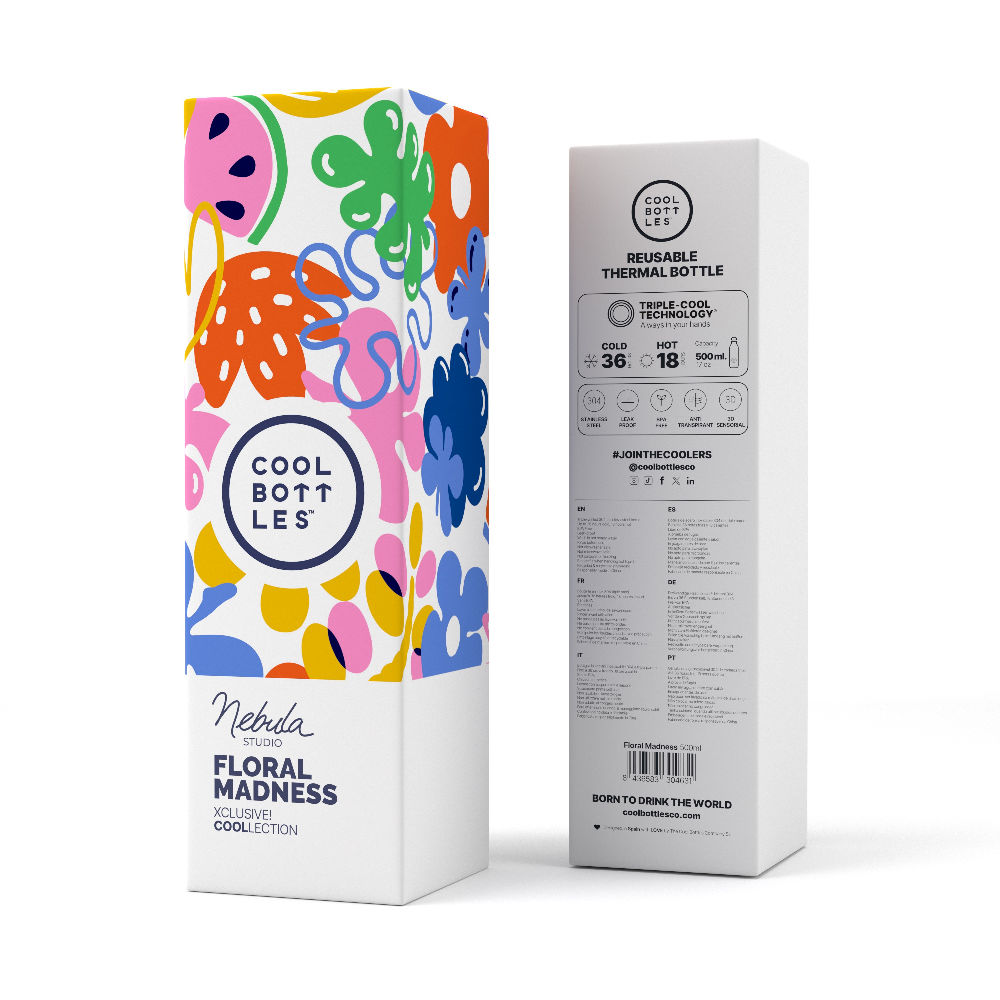 Butelka termiczna Cool Bottles Xclusive Floral Madness – szczelna, ekologiczna, długo trzyma temperaturę, kolor: kolorowa