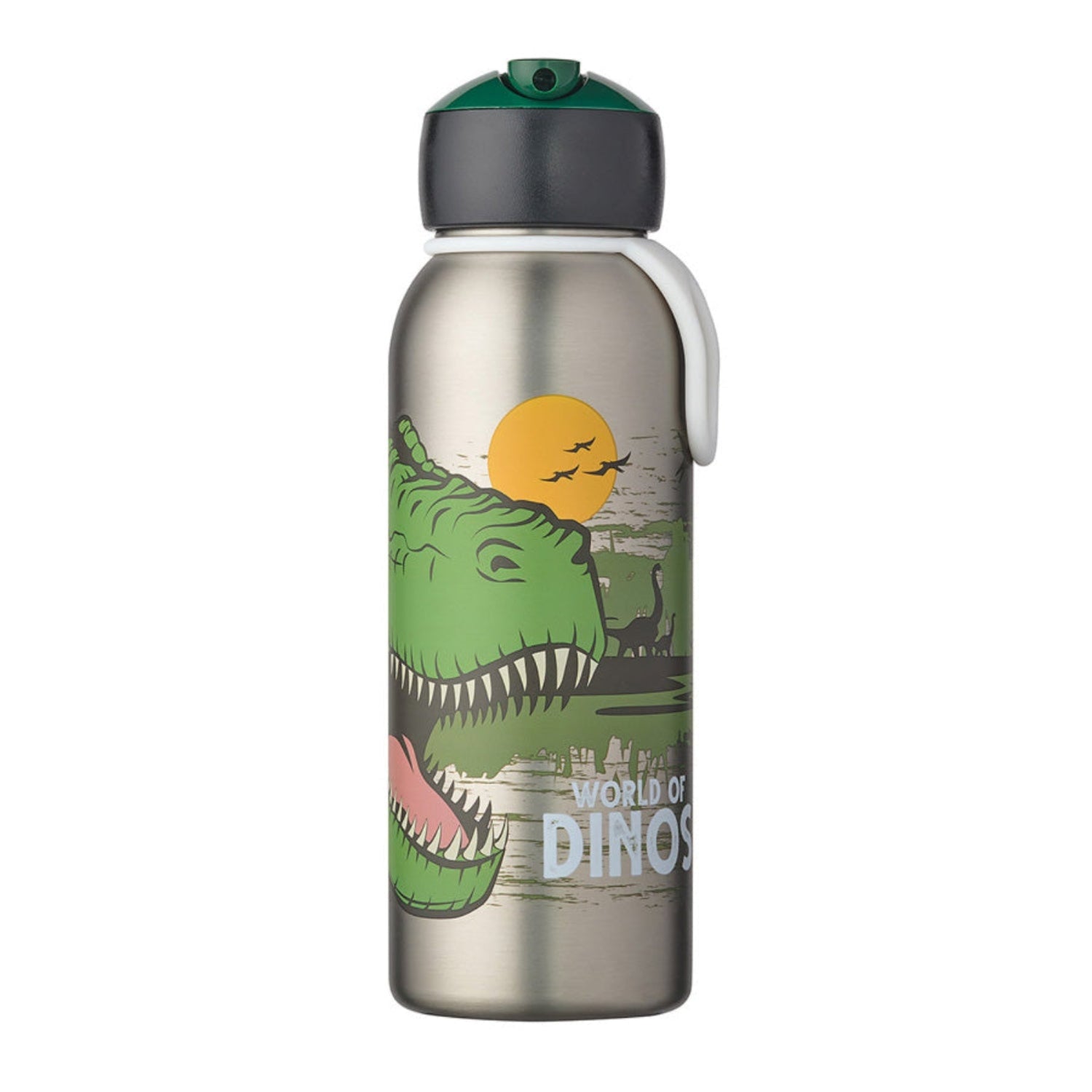 Butelka termiczna Mepal dla dzieci – stal nierdzewna, słomka i uchwyt, wzór: dino