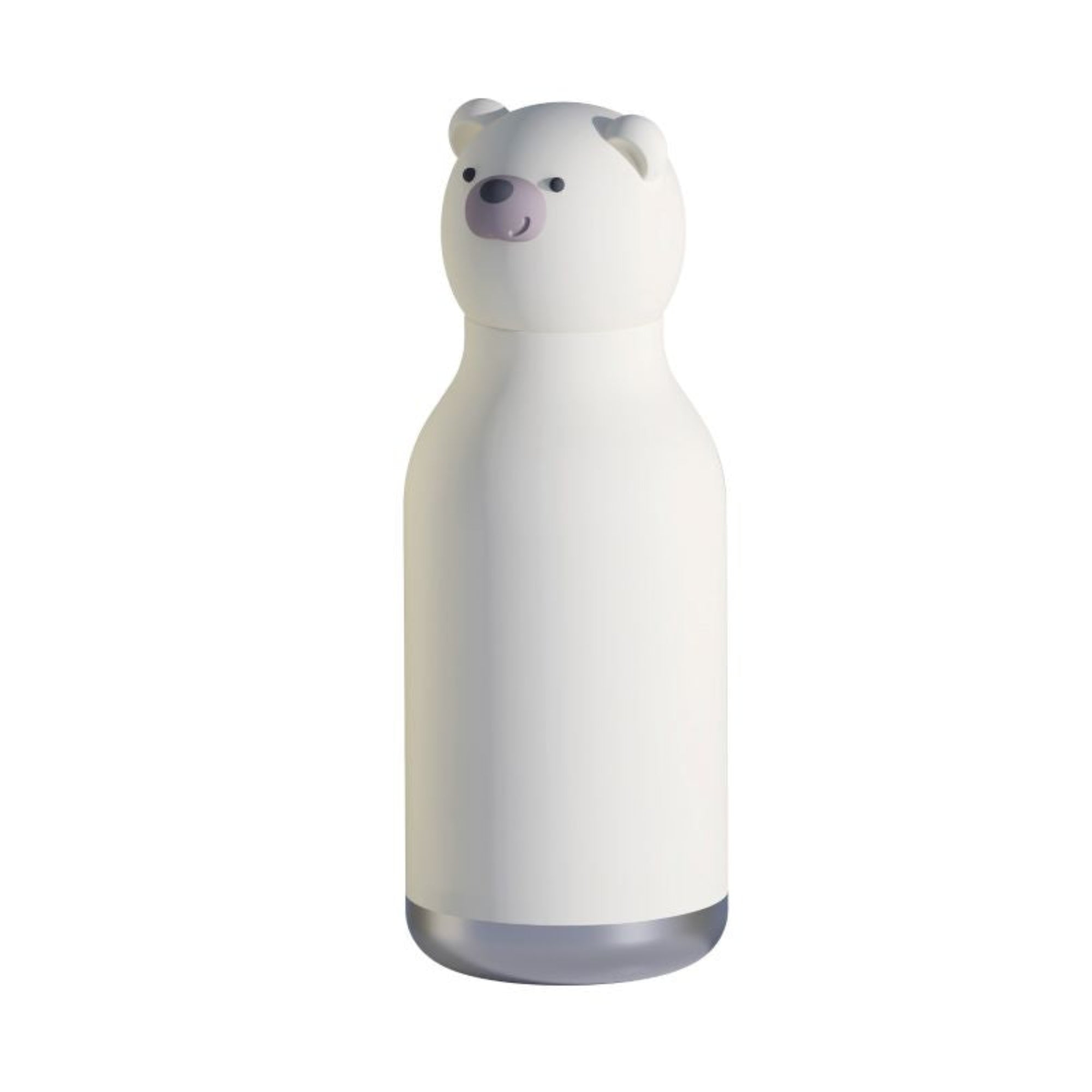 Asobu Bestie Bottle – biała butelka termiczna 460 ml dla dzieci, uroczy wzór niedźwiedzia, słomka, stal nierdzewna, izolacja termiczna.