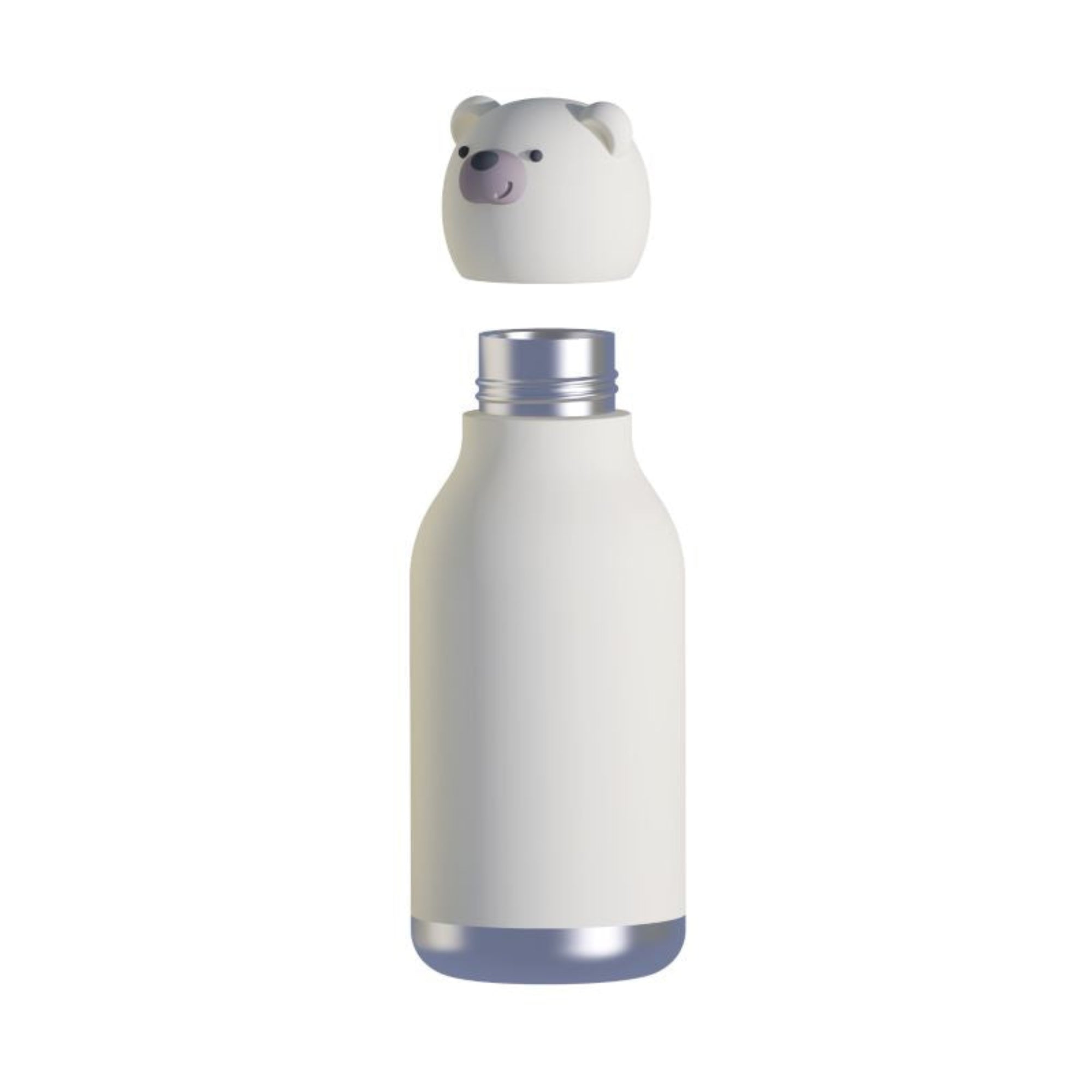 Asobu Bestie Bottle – biała butelka termiczna 460 ml dla dzieci, uroczy wzór niedźwiedzia, słomka, stal nierdzewna, izolacja termiczna.