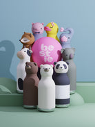 Asobu Bestie Bottle Brown Bear – brązowa butelka termiczna 460 ml dla dzieci, uroczy wzór misia, słomka, stal nierdzewna, izolacja termiczna.