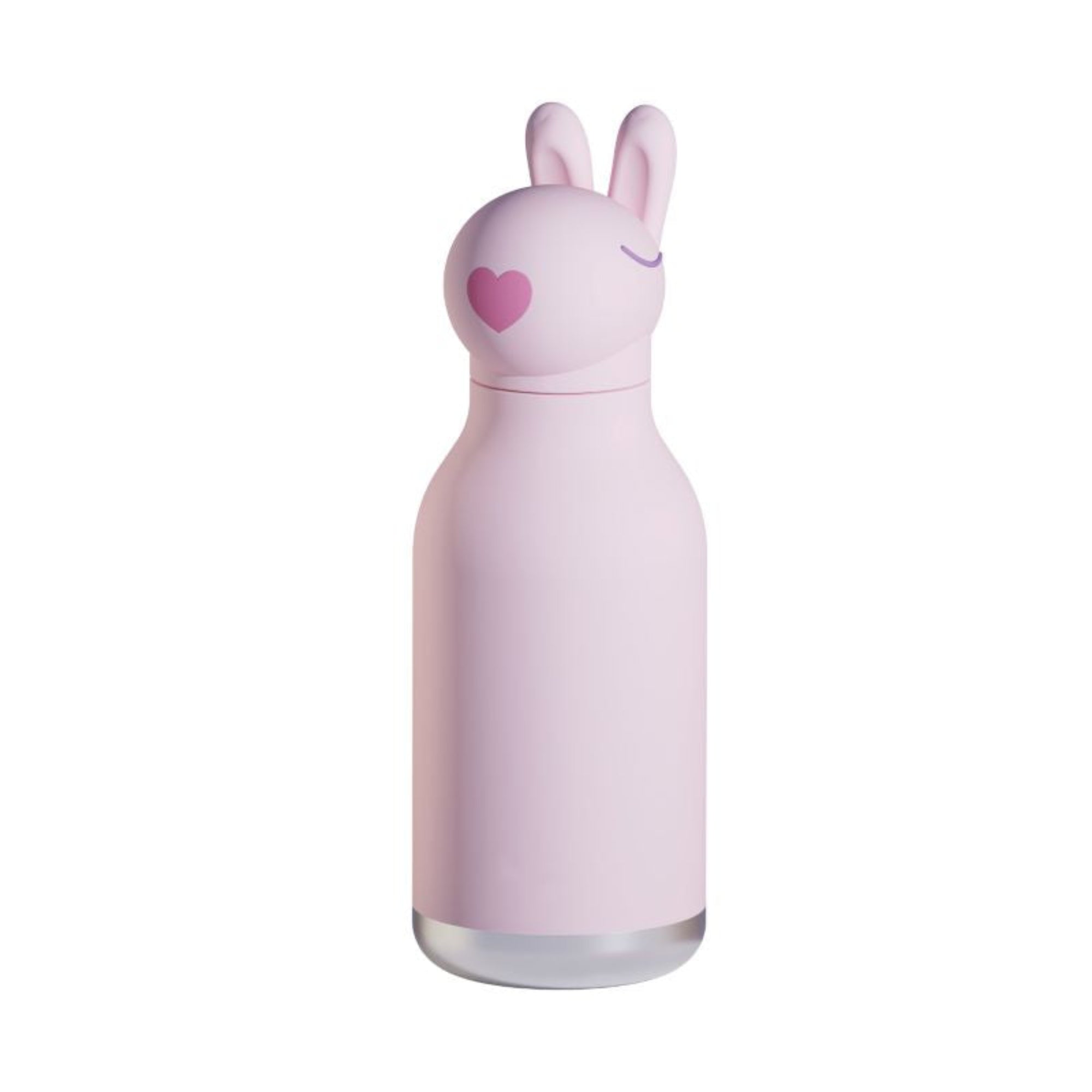Asobu Bestie Bottle – różowa butelka termiczna 460 ml dla dzieci, uroczy wzór króliczka, słomka, stal nierdzewna, izolacja termiczna.