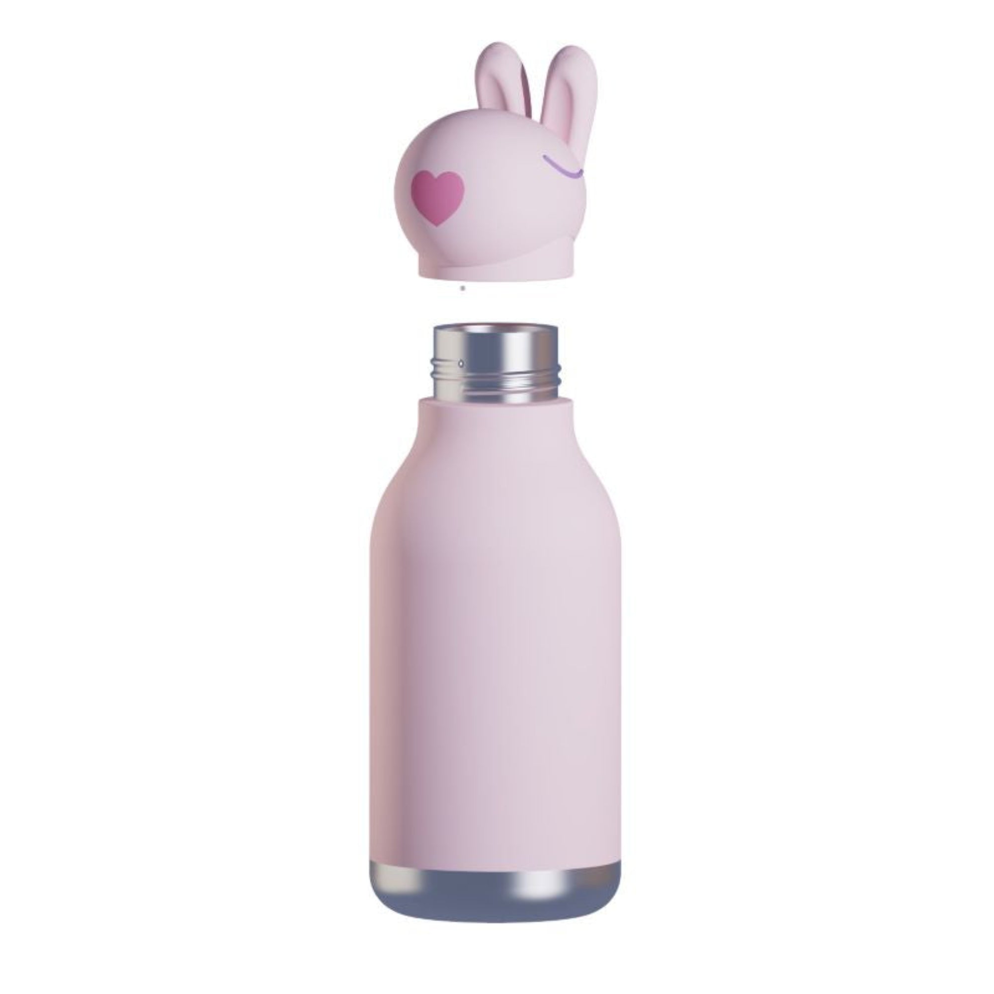 Asobu Bestie Bottle – różowa butelka termiczna 460 ml dla dzieci, uroczy wzór króliczka, słomka, stal nierdzewna, izolacja termiczna.