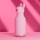 Asobu Bestie Bottle – różowa butelka termiczna 460 ml dla dzieci, uroczy wzór króliczka, słomka, stal nierdzewna, izolacja termiczna.