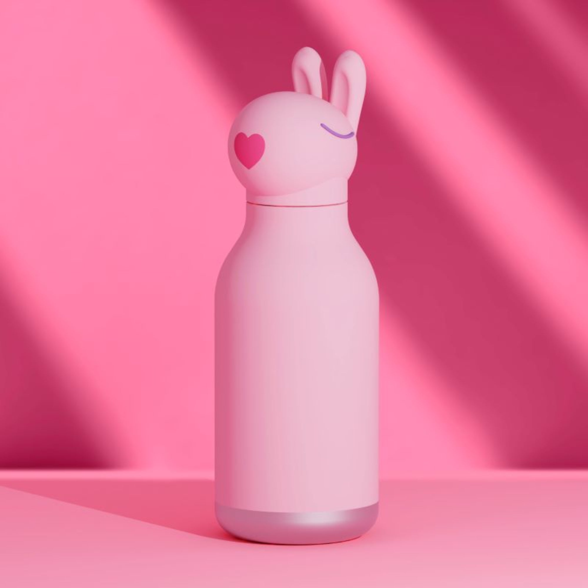 Asobu Bestie Bottle – różowa butelka termiczna 460 ml dla dzieci, uroczy wzór króliczka, słomka, stal nierdzewna, izolacja termiczna.