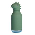 Asobu Bestie Bottle – zielona butelka termiczna 460 ml dla dzieci, uroczy wzór dinozaura, słomka, stal nierdzewna, izolacja termiczna.