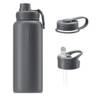 Wessper Thermosteel 1 l szara – stalowa butelka termiczna, utrzymuje ciepło 12 h, zimno 24 h, 3 zakrętki, szczelna.