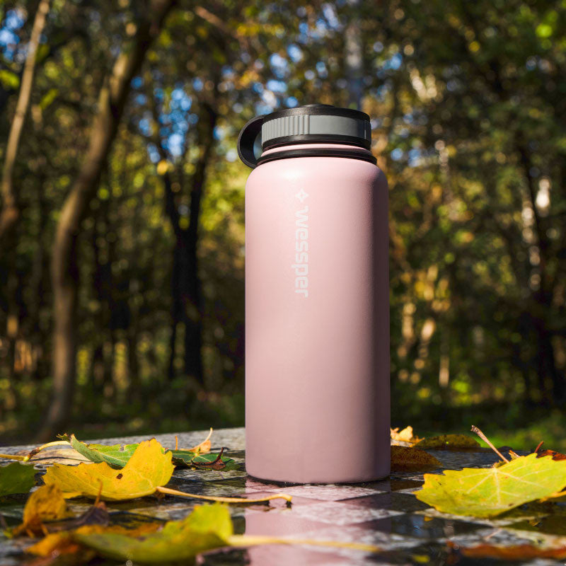 Wessper Thermosteel 1 l różowa – stalowa butelka termiczna, utrzymuje ciepło 12 h, zimno 24 h, 3 zakrętki, szczelna.