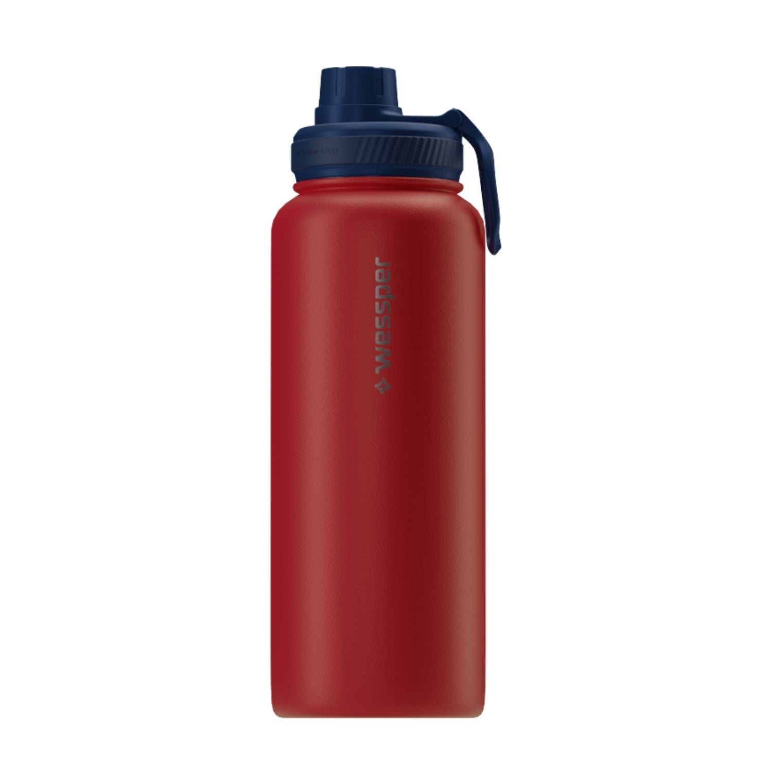 Wessper Thermosteel 1 l czerwona – stalowa butelka termiczna, utrzymuje ciepło 12 h, zimno 24 h, 3 zakrętki, szczelna.