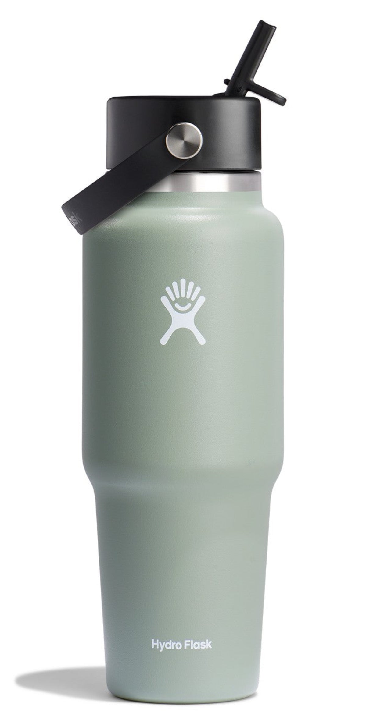 Zielona Hydro Flask Travel Bottle – pojemność 946 ml, stal nierdzewna, słomka, izolacja próżniowa, idealna na trening i podróż