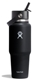 Czarna butelka termiczna Hydro Flask Travel Bottle – pojemność 946 ml, stal nierdzewna, słomka, izolacja próżniowa, idealna na trening i podróż