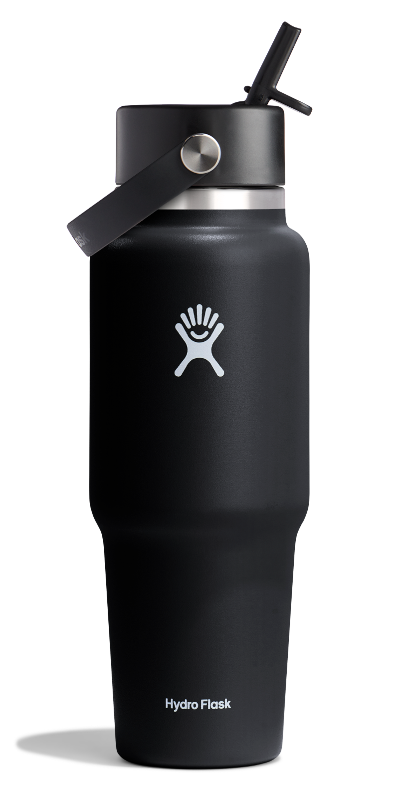 Czarna butelka termiczna Hydro Flask Travel Bottle – pojemność 946 ml, stal nierdzewna, słomka, izolacja próżniowa, idealna na trening i podróż