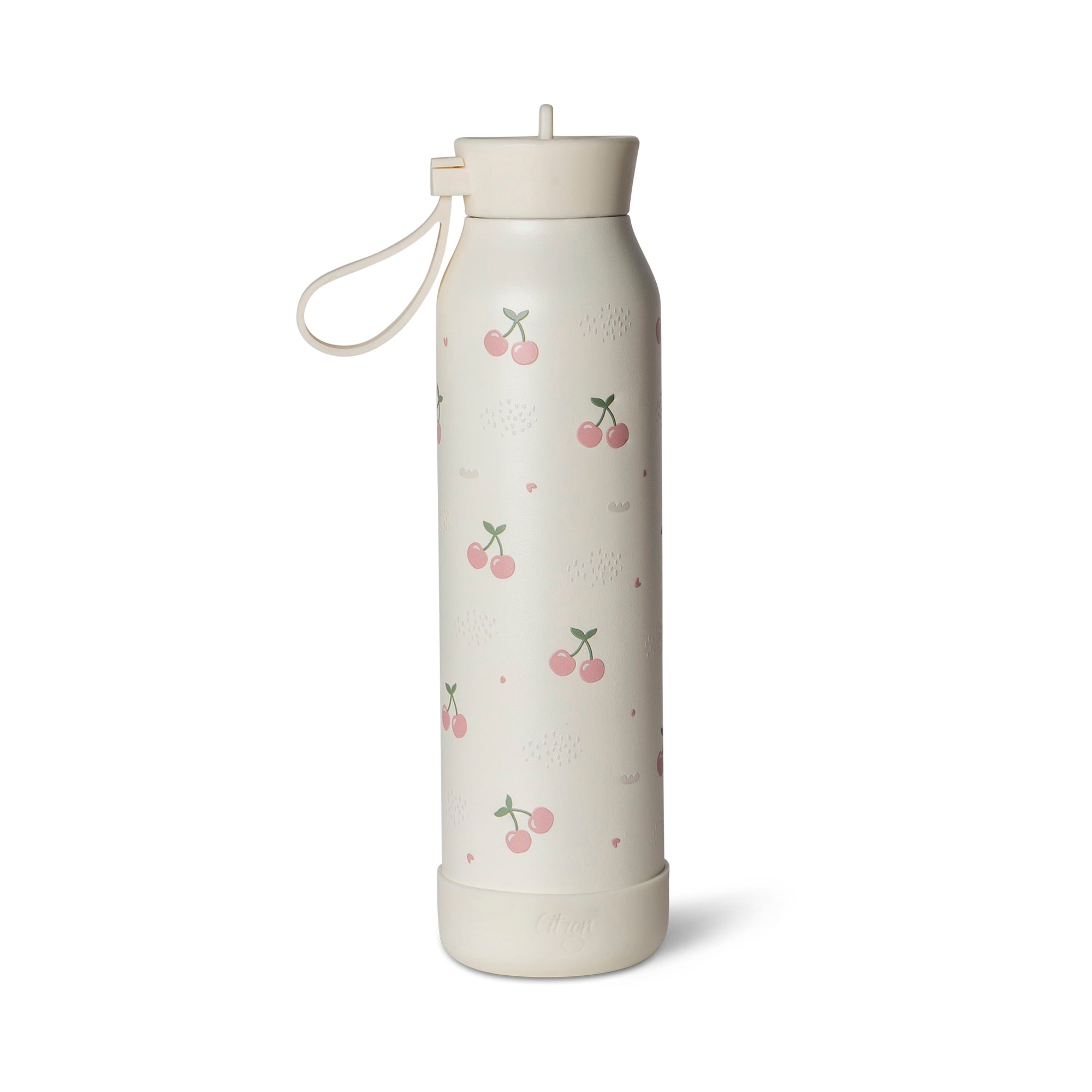 Citron butelka Cherry 500 ml dziecięca, termiczna, stal nierdzewna, szczelna, z elastyczną słomką