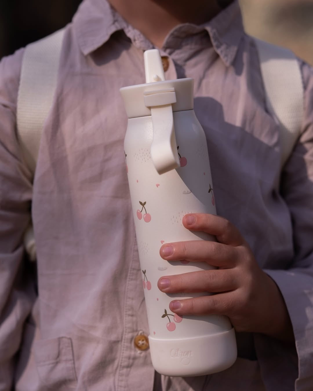 Citron butelka Cherry 500 ml dziecięca, termiczna, stal nierdzewna, szczelna, z elastyczną słomką