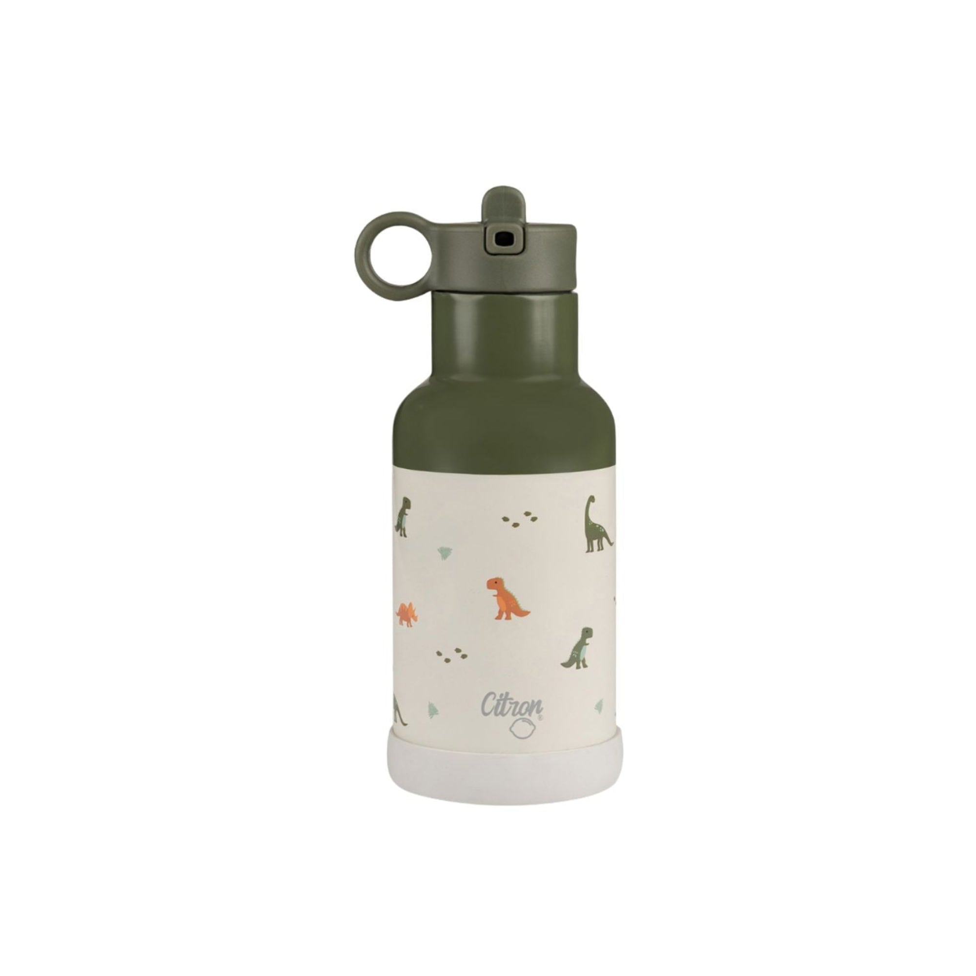 Citron butelka termiczna Dino Green 350 ml dziecięca, zielona, stal nierdzewna, szczelna, z elastyczną słomką