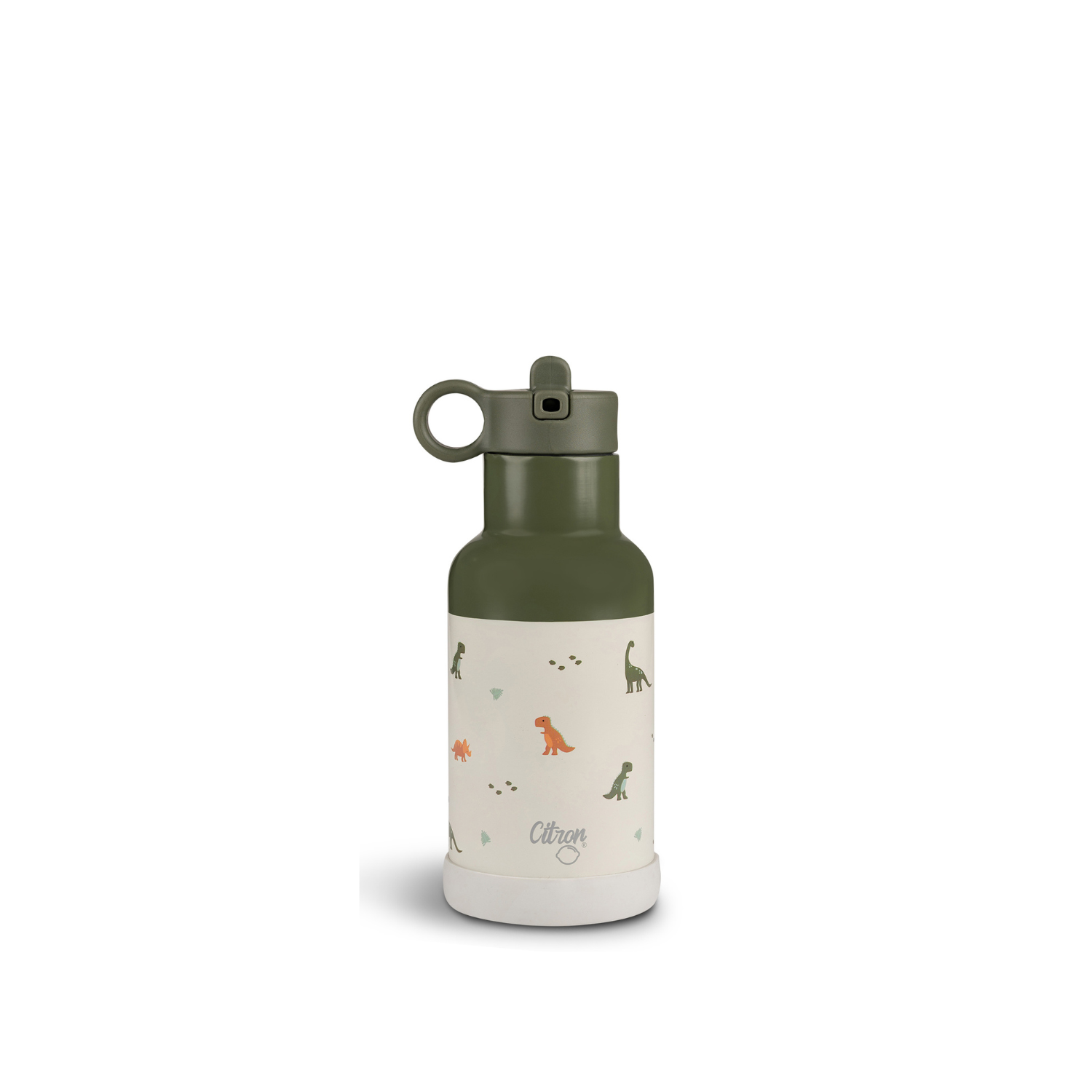 Citron butelka termiczna Dino Green 350 ml dziecięca, zielona, stal nierdzewna, szczelna, z elastyczną słomką