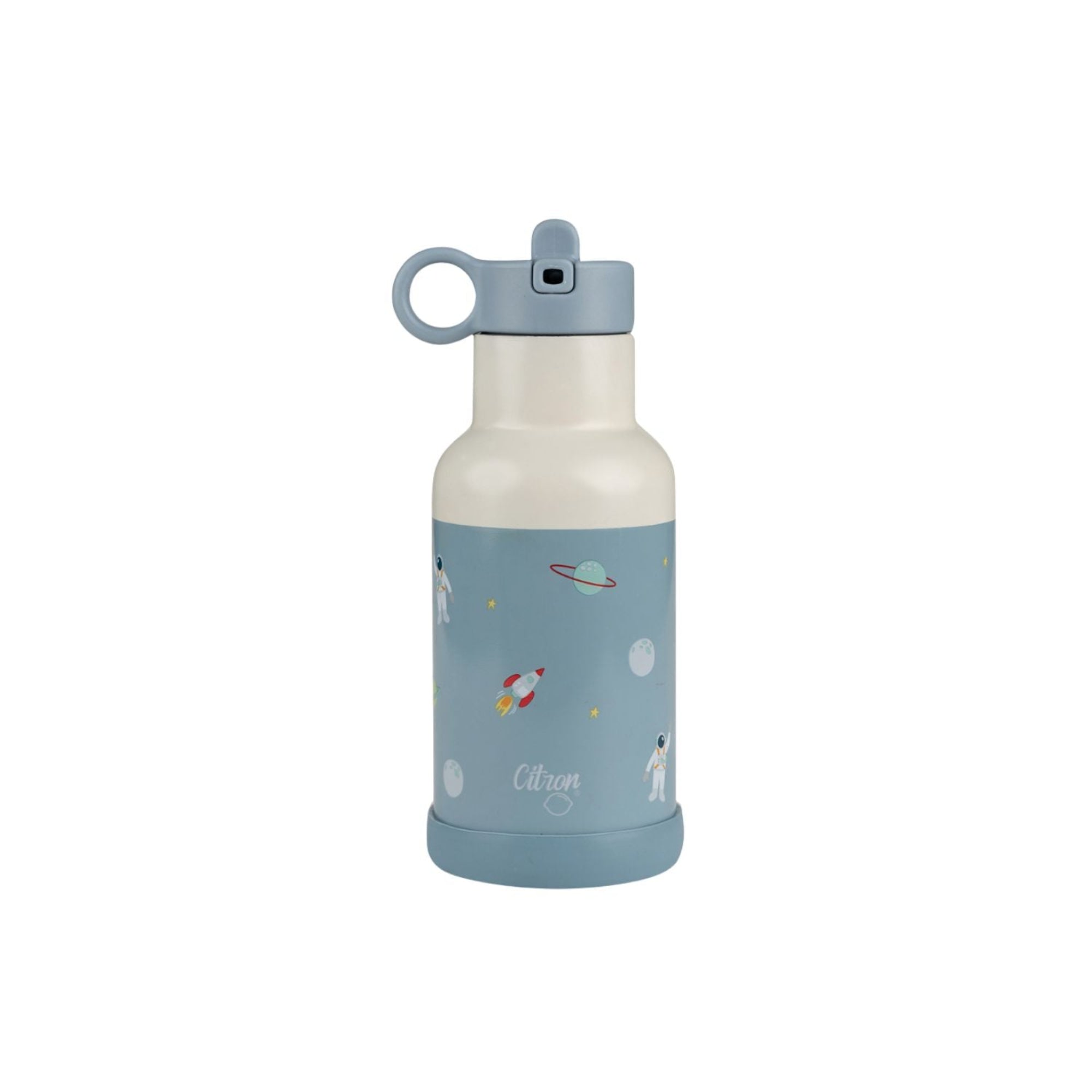 Citron butelka termiczna Spaceship Dusty Blue 350 ml dziecięca, niebieska, stal nierdzewna, szczelna, z elastyczną słomką