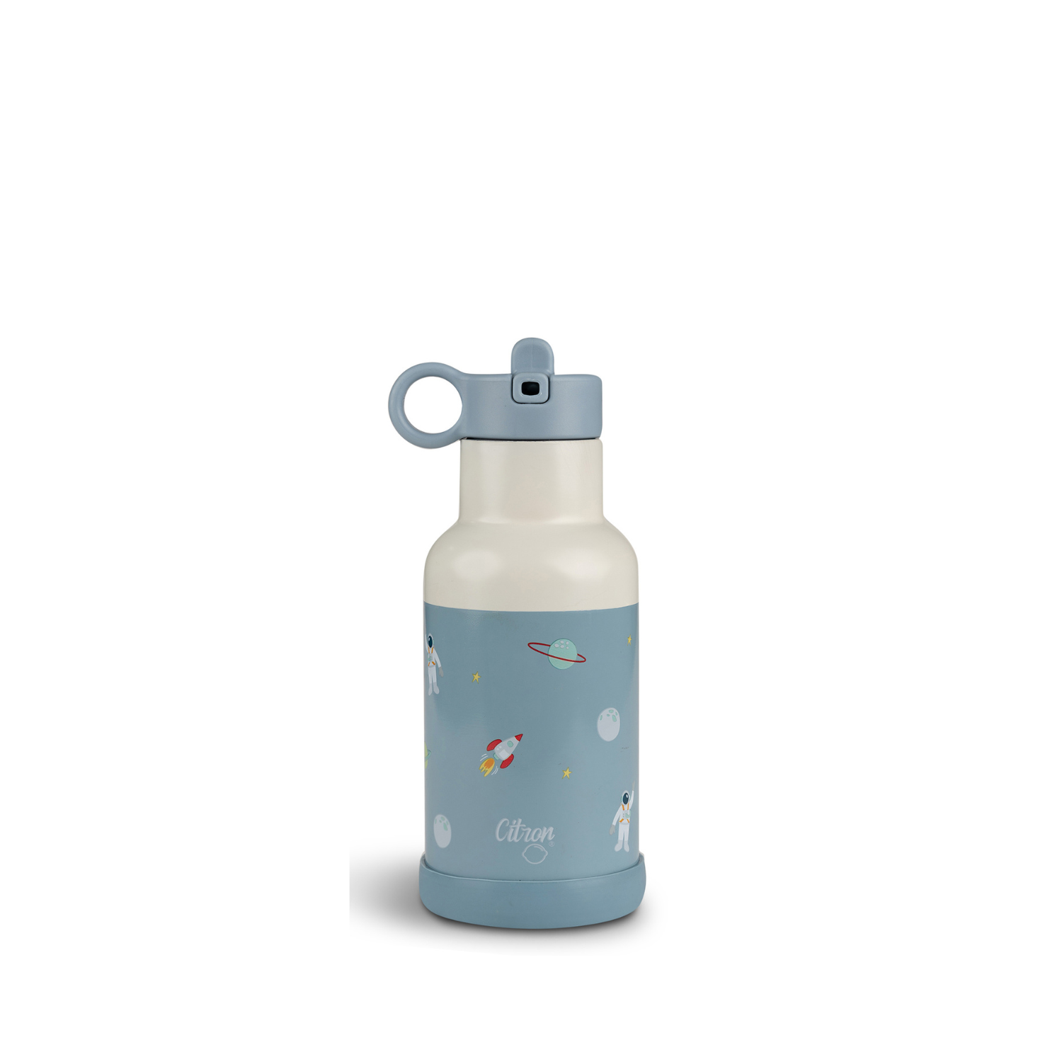 Citron butelka termiczna Spaceship Dusty Blue 350 ml dziecięca, niebieska, stal nierdzewna, szczelna, z elastyczną słomką