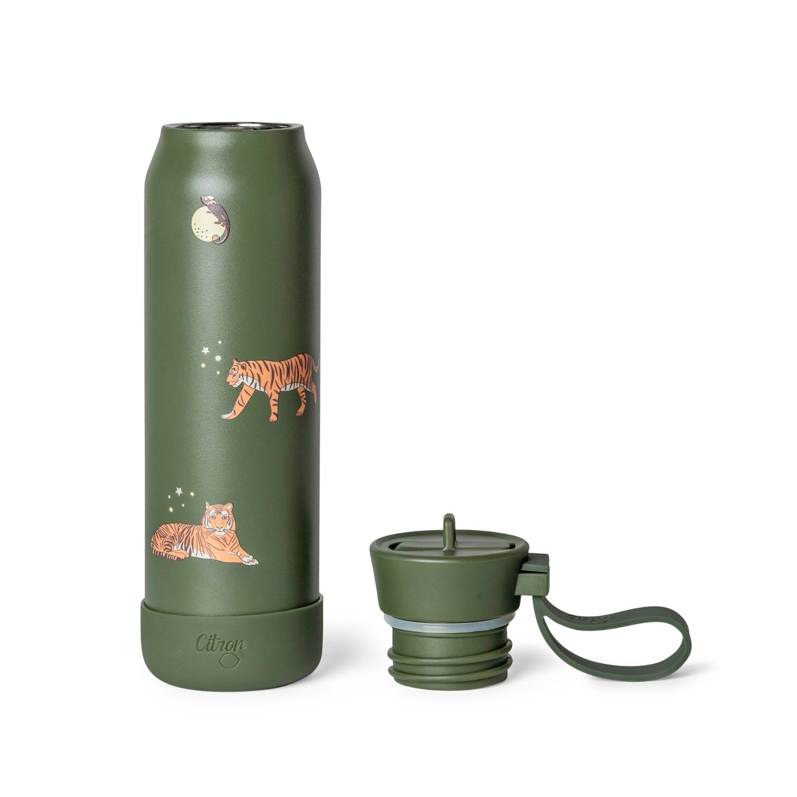 Citron zielona butelka Tiger 350 ml dziecięca, termiczna, stal nierdzewna, szczelna, z elastyczną słomką