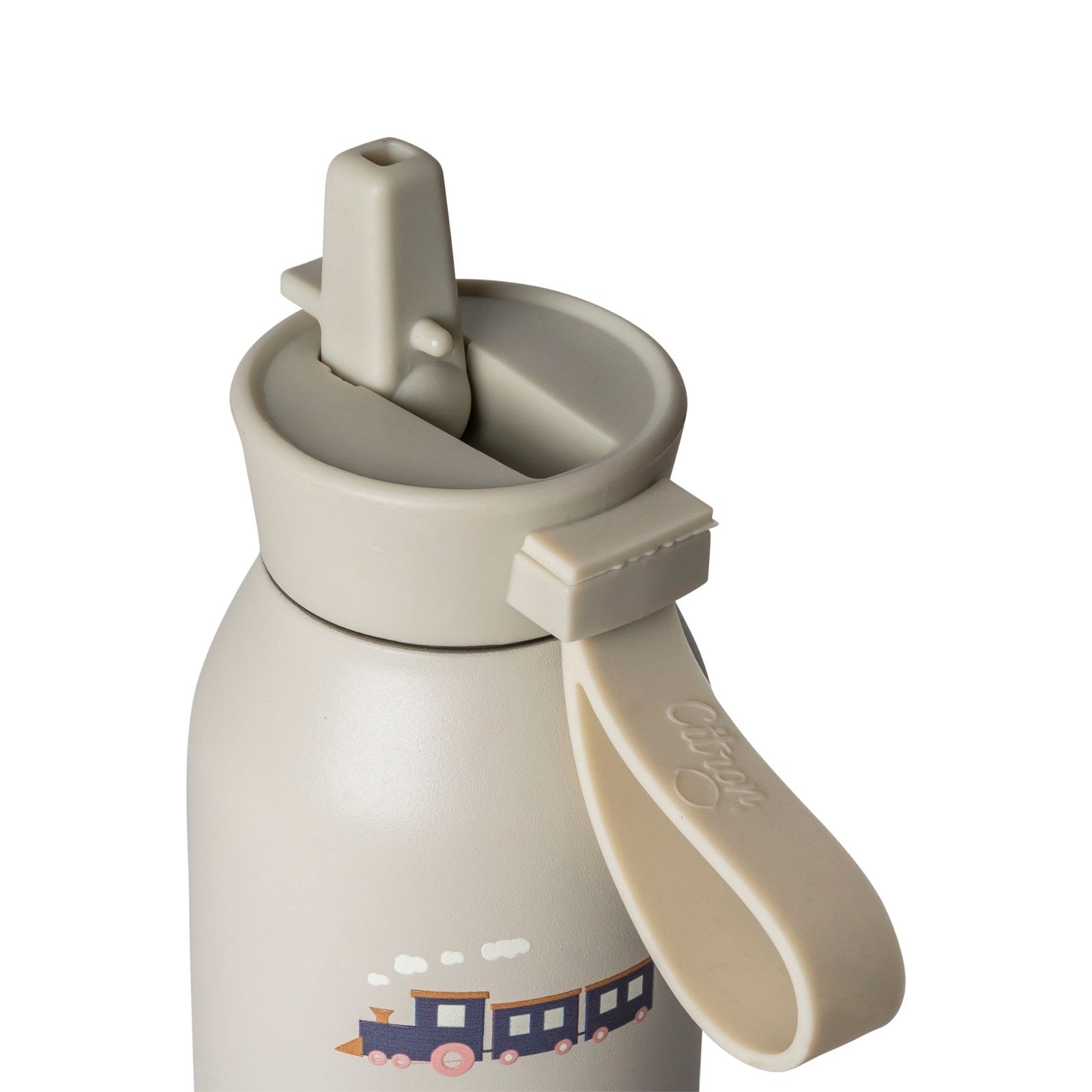 Citron beżowa butelka Vehicles 500 ml dziecięca, termiczna, stal nierdzewna, szczelna, z elastyczną słomką, wzór: pojazdy