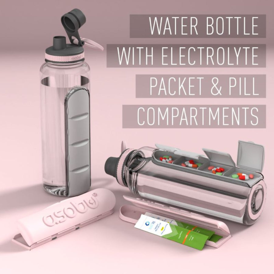 Butelka ASOBU Electrolyte różowa 1,3 l – wytrzymały tritan, wbudowany pojemnik na suplementy, szczelna i lekka, idealna dla aktywnych