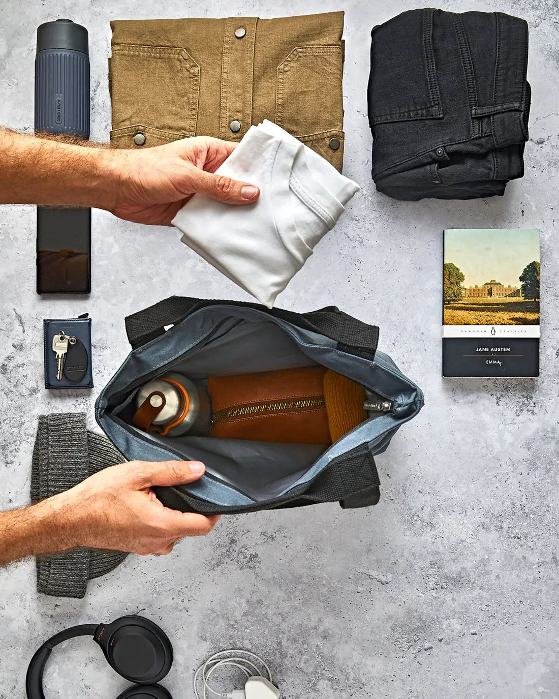 Black+Blum Insulated Tote Bag – szara torba termiczna na lunch i przekąski, zapinana na zamek, pojemna i elegancka