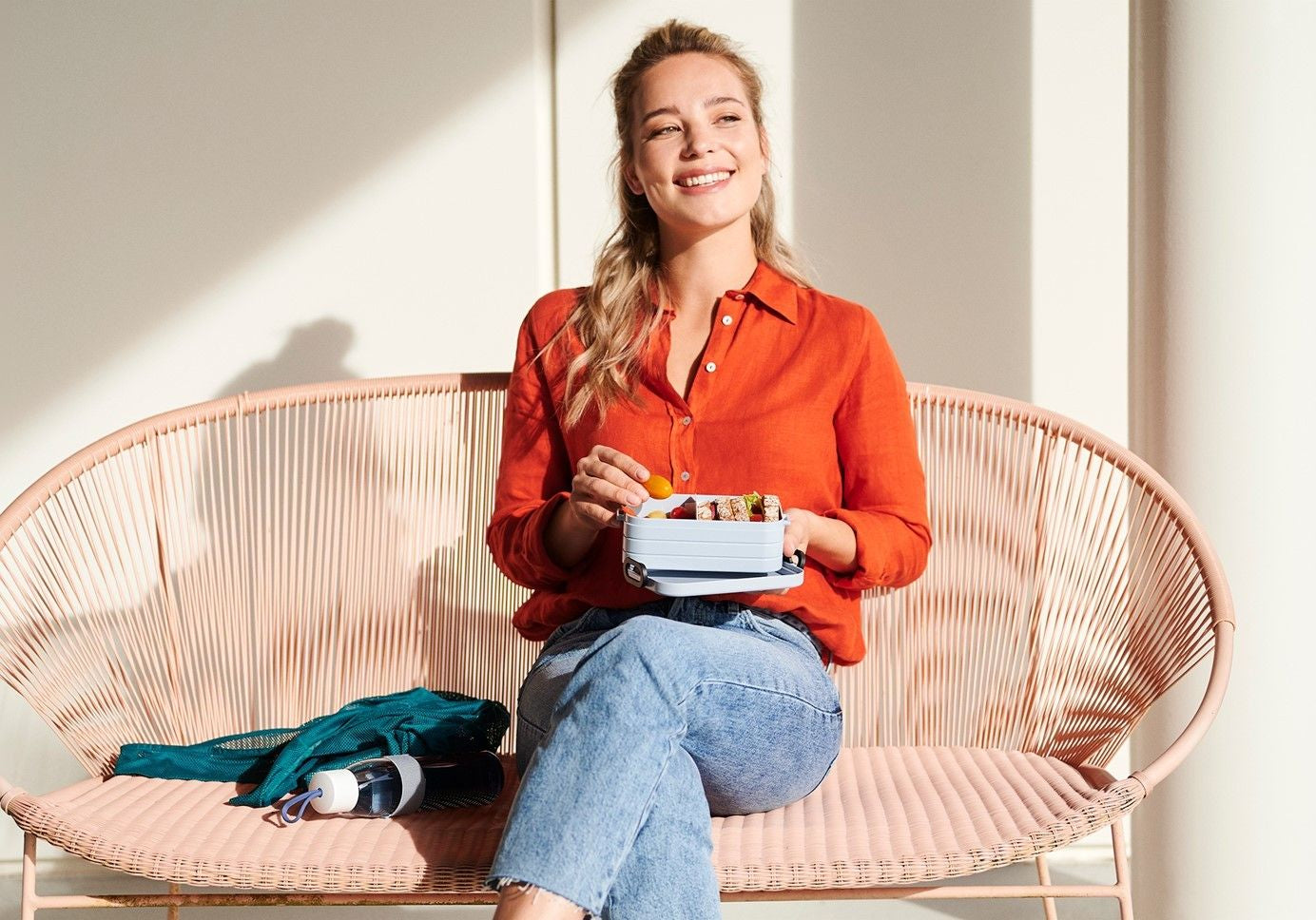 Lunch box Take A Break Mepal - niebieski, duża pojemność, z widelcem i wyjmowanymi pojemnikami, wyprodukowano w Europie