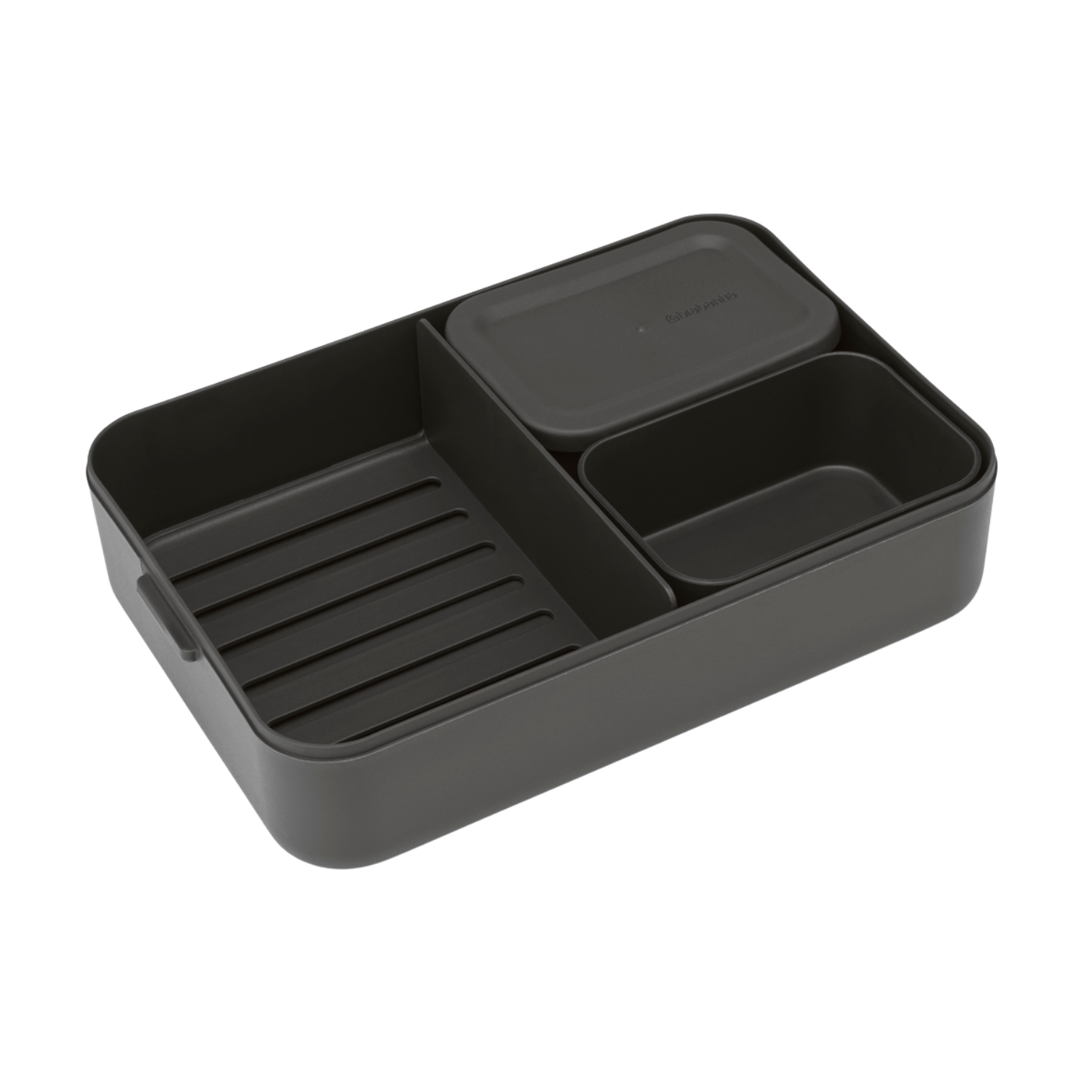 Lunchbox Brabantia Make & Take 2 L z przegródkami i dodatkowymi pojemnikami, szczelny, nadaje się do mikrofalówki, zamrażarki i zmywarki, ekologiczny, kolor: czarny