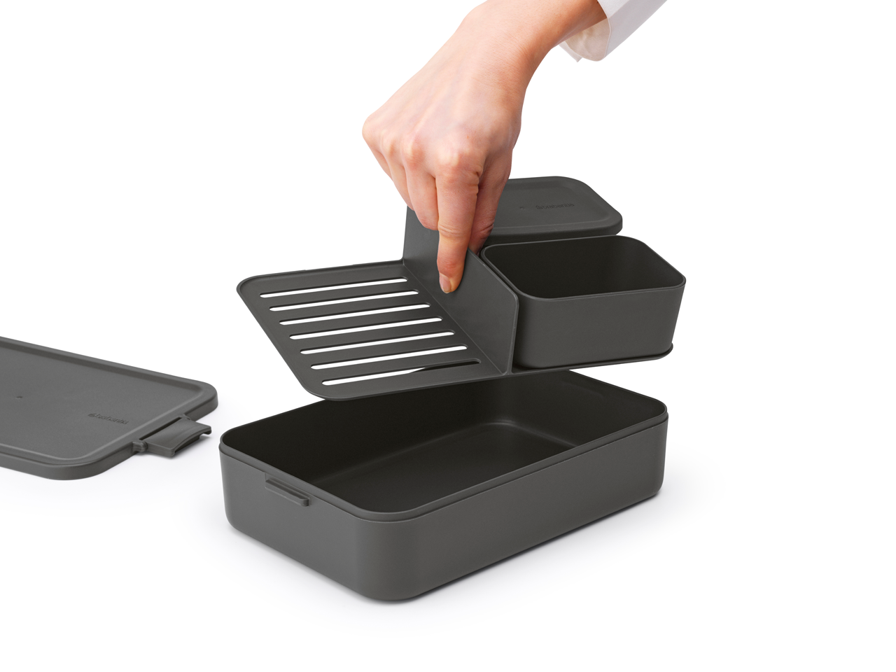 Lunchbox Brabantia Make & Take 2 L z przegródkami i dodatkowymi pojemnikami, szczelny, nadaje się do mikrofalówki, zamrażarki i zmywarki, ekologiczny, kolor: czarny
