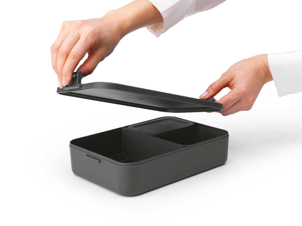 Lunchbox Brabantia Make & Take 2 L z przegródkami i dodatkowymi pojemnikami, szczelny, nadaje się do mikrofalówki, zamrażarki i zmywarki, ekologiczny, kolor: czarny