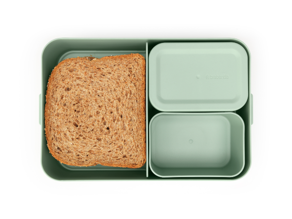 Lunchbox Brabantia Make & Take 2 L z przegródkami i dodatkowymi pojemnikami, szczelny, nadaje się do mikrofalówki, zamrażarki i zmywarki, ekologiczny, kolor: zielony