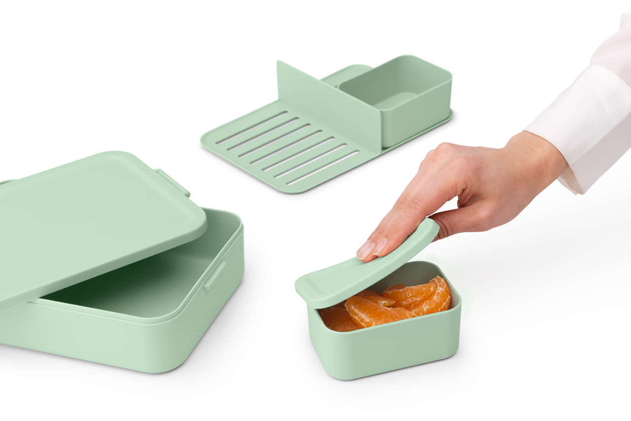 Lunchbox Brabantia Make & Take 2 L z przegródkami i dodatkowymi pojemnikami, szczelny, nadaje się do mikrofalówki, zamrażarki i zmywarki, ekologiczny, kolor: zielony