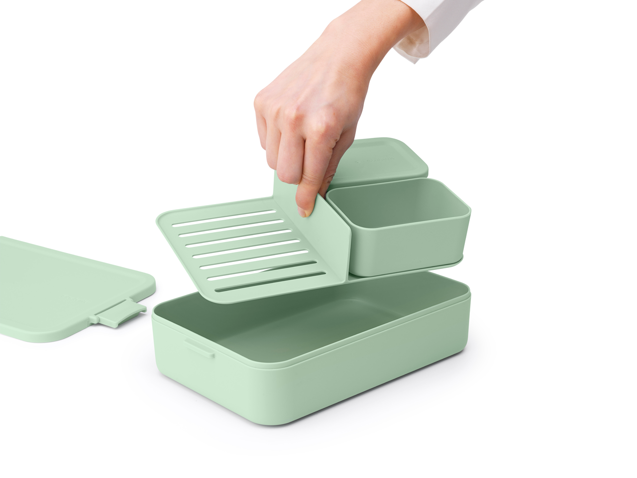 Lunchbox Brabantia Make & Take 2 L z przegródkami i dodatkowymi pojemnikami, szczelny, nadaje się do mikrofalówki, zamrażarki i zmywarki, ekologiczny, kolor: zielony