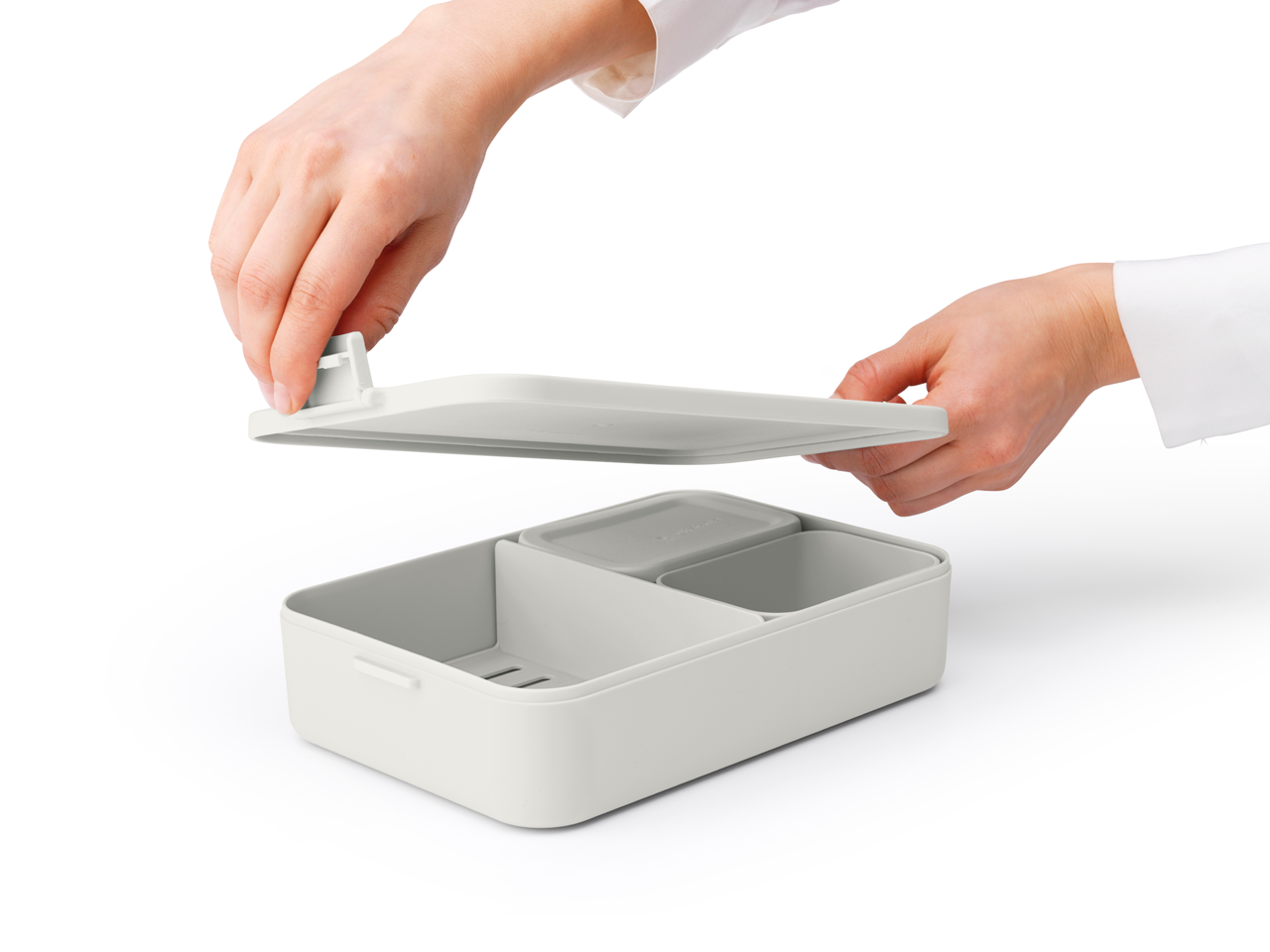 Lunchbox Brabantia Make & Take 2 L z przegródkami i dodatkowymi pojemnikami, szczelny, nadaje się do mikrofalówki, zamrażarki i zmywarki, ekologiczny, kolor: szary