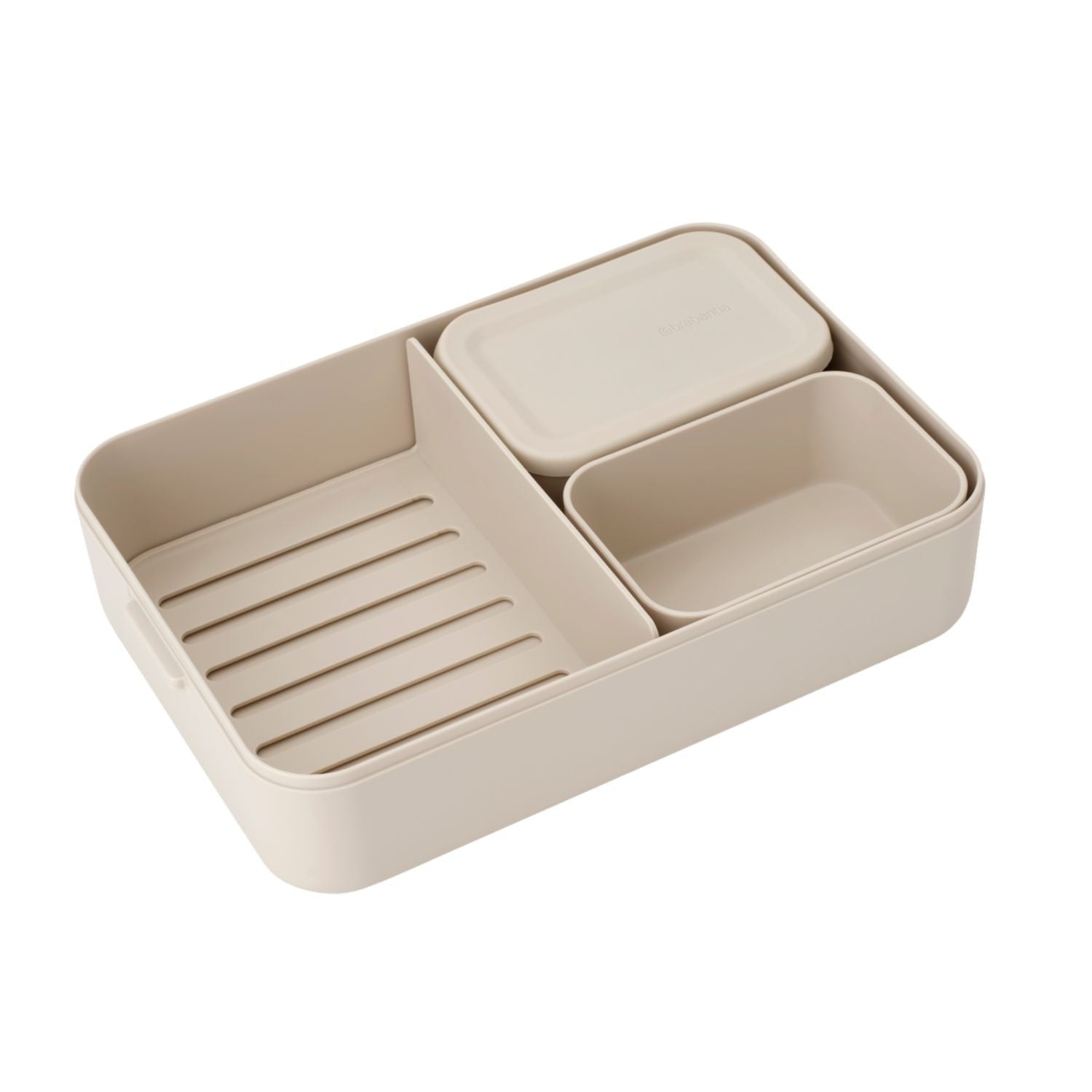 Lunchbox Brabantia Make & Take Soft Beige 2 L z przegródkami i dodatkowymi pojemnikami, szczelny, nadaje się do mikrofalówki, zamrażarki i zmywarki, ekologiczny, kolor: beżowy