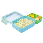 Duży lunchbox z wyjmowanymi przegródkami Melii Blue & Mint - 3 przegródki, 100% szczelności, łatwy do otwierania i bezpieczny dla zdrowia, silikon spożywczy, idealny do szkoły i pracy, kolor: niebieski / zielony