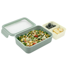Duży lunchbox z wyjmowanymi przegródkami Melii Sage & Ivory - 3 przegródki, 100% szczelności, łatwy do otwierania i bezpieczny dla zdrowia, silikon spożywczy, idealny do szkoły i pracy, kolor: biały / zielony