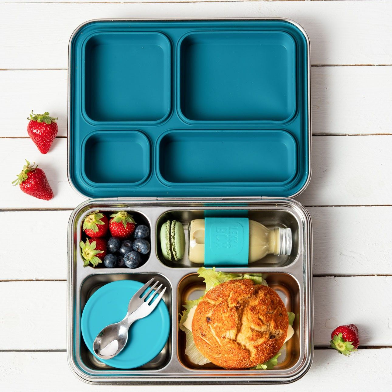 Lekkabox Maxi Blue – wytrzymały lunchbox ze stali 18/8 do szkoły i pracy