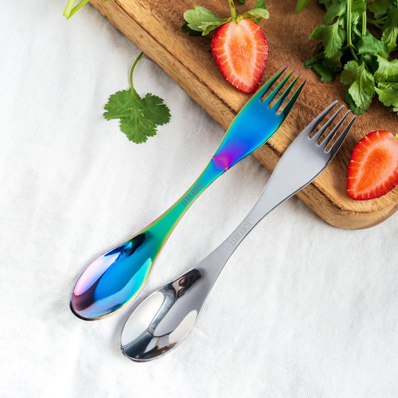 LEKKABOX SPORK – duży łyżkowidelec do jogurtu, dipów i musów, stal nierdzewna, bez BPA, łatwy do zabrania w podróż